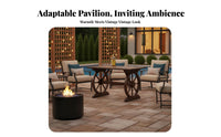 Carbonized Wood Arbor with Benches and Table Slatted Roof Pergola Lattice Design Plant Trellis Weather-Resistant for Homeowners, Families, Gardeners, Backyard, Courtyard, Wedding Venue