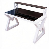 Glass-Surface Metal Desk Modern Design Computer Table Space-Saving