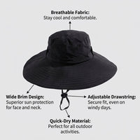 Unisex Bucket Hat with Adjustable Drawstring for Outdoor Activities, Wide Protection for Fishing Hiking Mountain Climbing Breathable Gardening