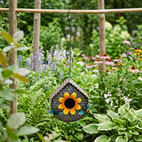 Hanging Bird Feeder with Iron House Design, Waterproof Outdoor Bird Feeder for Garden Decor, European Style Hollow Garden Bird Feeder for Patio