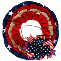 Independence Day Wreath, 40x40cm Fabric Stars Stripes Wreath for 4th of July Door Hanging, Red White Blue Patriotic Home Decor