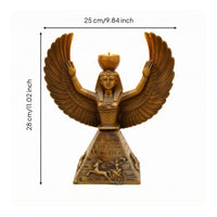 Isis Candle Holder Antique Bronze-Gold Ancient Egyptian Deity Statue Sculpted