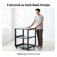 1 Piece 19-inch Network Rack Equipment Stand Rolling Casters Steel Open-frame Adjustable Shelf Locking Suitable for DIY Workspaces Professional Studios