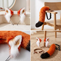 Animal Ears and Tail Set Faux Hair Cosplay Ears Headband with Tail Soft Costume Accessory for Cosplayers, Photo Shoots