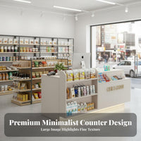 Shop Front Counter Easy to Clean Retail Counter with Display Shelves Wear-Resistant Modern Store Welcome Desk for Retailers, Pharmacy, Boutique, Cafe