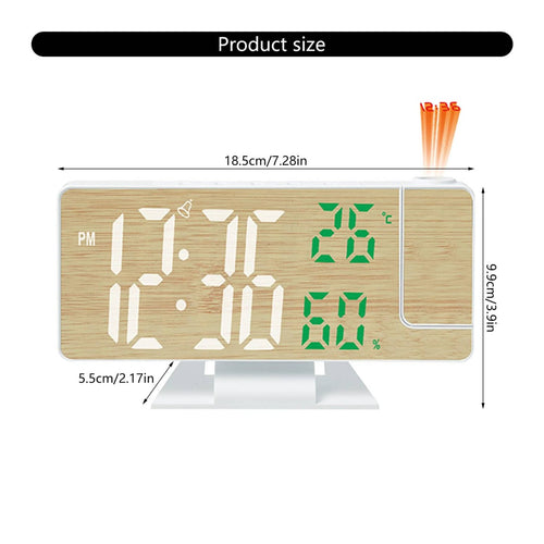 Bamboo Pattern Projection Clock Temperature and Humidity Display for Dorm Room