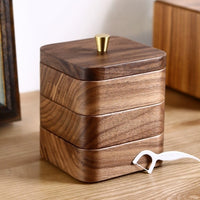 Solid Wood Dental Floss and Toothpick Storage Box with Lid, New Chinese Style, Black Walnut