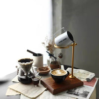 Italian Coffee Dripper Set with Wooden Base and Aluminum Stand, Glass Carafe