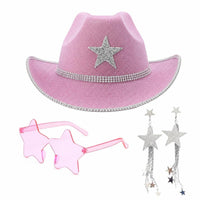 3 Pieces Dangling Star Earrings Glittering Star Sunglasses Cowboy Hat Set Lightweight Cowboy Hat Accessories Comfortable