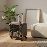 Wicker Feline Carrier Woven Pet Trolley Case Easy to Clean for Airline