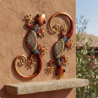 2 Pieces Wall Ornament Decorative Painted Metal Vivid Colors Metal Reptile Wall Art for Outdoor Surface