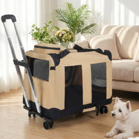 Rolling Pet Carrier Breathable Mesh Wheeled Feline Carrier Hand Carry for Travel
