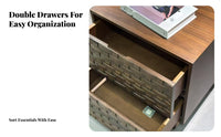 Bedside Storage Unit Handleless Doors Wavy Front Cabinet Rattan features