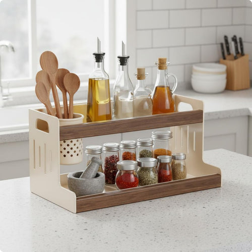 Countertop Seasoning Shelf Easy to Clean Kitchen spices Rack Non Skid Multi-Tier Storage Organizer