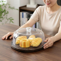 Cake Dome with Wooden Base Rotatable Cake Stand with Dome Dust-Proof for Parties