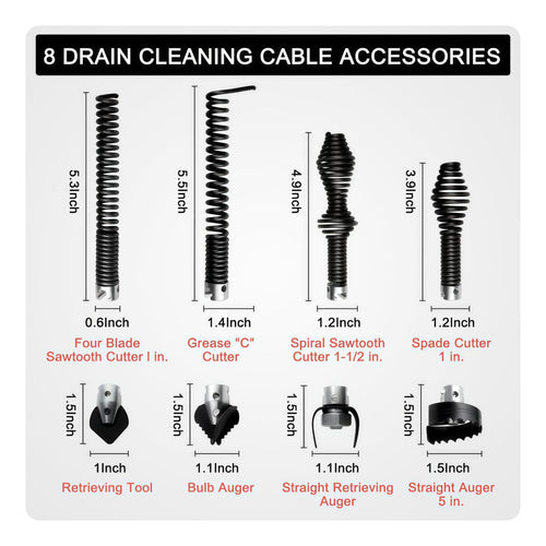 10 Pieces Drain Cleaning Accessory Set Type Heads Heavy-Duty
