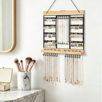 Wall-Mounted Wooden Jewelry Organizer with 6 Layers for Earrings and Necklaces