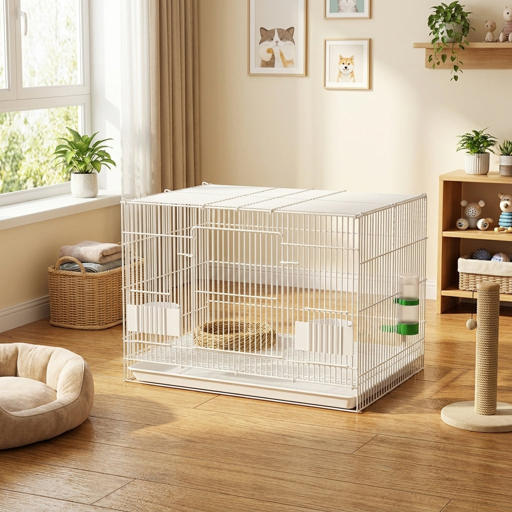 Foldable Chick Breeding Cage with Front Door, Metal Wire Foldable Pet Enclosure, No Wheels Quail and Duckling Cage for Indoor Fowl Raising