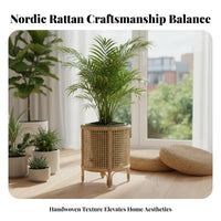 Basket Plant Stand Boho Aesthetic Woven Pot Holder with Legs Stable Support