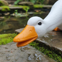 Duck Fountain Ornament Carved Feather Texture Duck Garden Statue White Finish