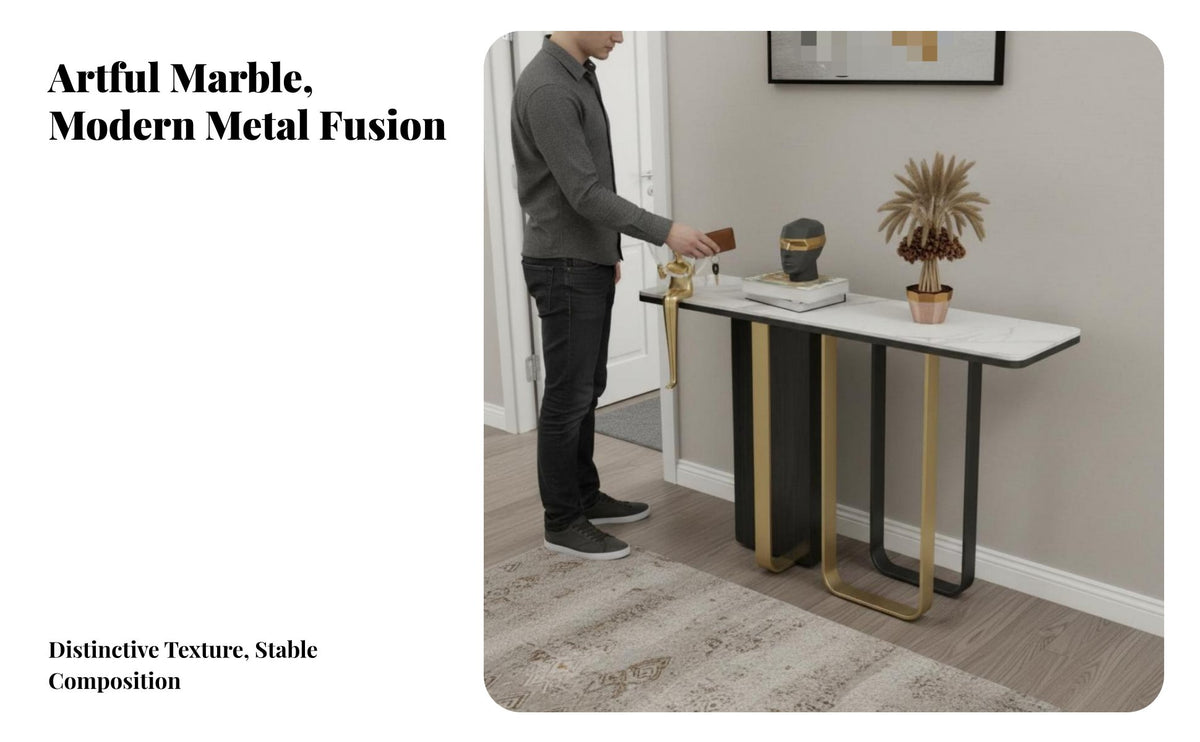 Light Luxury Design Asymmetrical Leg Console Table Modern Minimalist Design Accent Furniture Easy to Clean Hallway Stand Sturdy Structure for Homeowners, Renters, Entryway, Corridor, Living Room, Bedroom