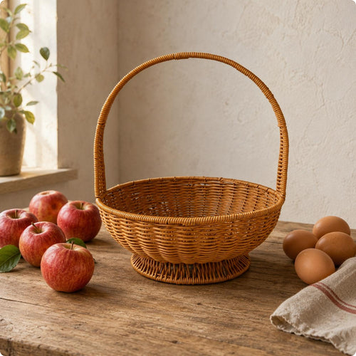 Round Wicker Basket Decorative Rattan Storage Organizer Portable for Gift Giving