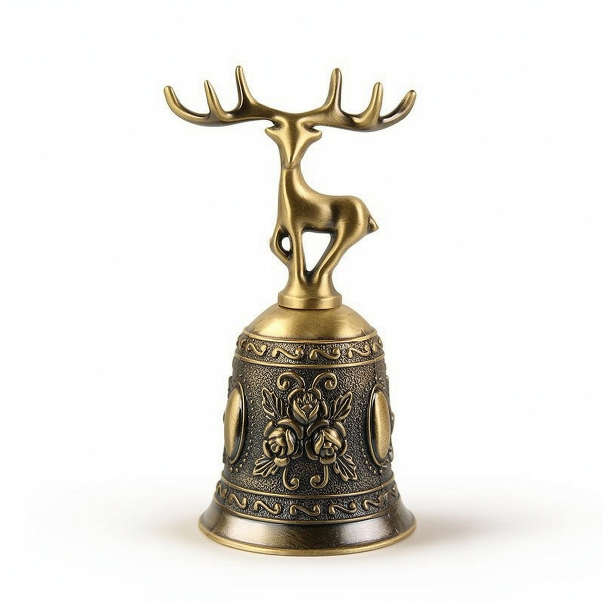 Ornate Deer-Shaped Hand Bell Decorative Bell with Deer Topper Portable Sturdy for Reception Desk, Dining Table, Restaurant