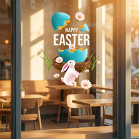 Easter Window Cling Removable Bunny Egg Window Sticker Easy Application Happy Easter Glass Decal for Shop Owners, Kids, Panes, Retail Stores, Office