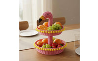Two-Tier Fruit Basket Double Layer Flamingo Snack Stand Woven Household Storage for Dining Table