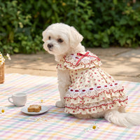Handmade Original Red Yellow Patchwork Puffy Skirt for Dogs, Lightweight Breathable Summer Pet Dress