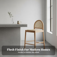 Woven Seat High Stool Wabi-Sabi Aesthetic Bar Chair Sturdy Wood Frame With Backrest for Interior Decorators, Kitchen Island