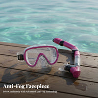 Tempered Glass Lens Snorkel Set Adjustable Strap Anti-Fog Diving Mask Set Ergonomic Fit for Snorkelers, Beginners, Beach, Vacation, Swimming
