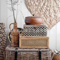 Handwoven Rattan Storage Basket with Lid, Chinese Retro Style, Home Organizer