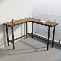 L-Shaped Bar Table Minimalist Design Corner High Desk Modern Design Solid Wood Balcony Table for Couples, Adults, Living Room, Kitchen