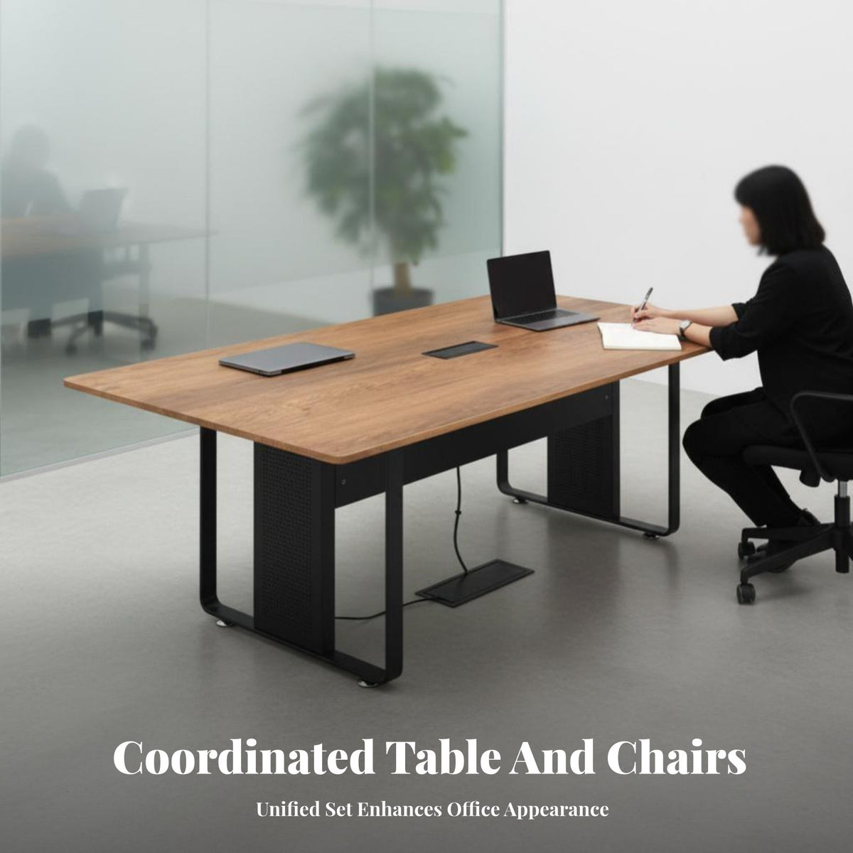 Long Rectangular rustic Desk Modern Minimalist Design Rectangular Multi-Person Table Large Surface Area Office Furniture for emerging companys, Workspace