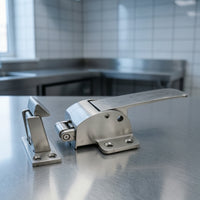 Stainless Steel Latch Handle with Strike Plate Brushed Silver Handle with Strike Plate Spring-Loaded Hardware Industrial for Steamer