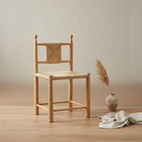 Wabi Sabi Look Woven Back Wooden Chair Handwoven Rattan Back Chair Fully Assembled for Guesthouse, Restaurant