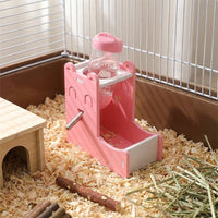 Adjustable Water Bottle Stand and Hamster Water Bottle with Stand, Wood Composite Hamster Water Bottle Holder with Food Bowl, 13cm x 7cm x 13cm