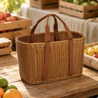 Woven Rattan Basket Long-Lasting Carrying Container Eco-Friendly
