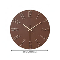 Slim-Edge Frameless Wall Clock Raised Numerals Silent Quartz Clock Wood-Grain