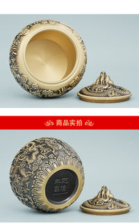 Brass Car Ashtray with Three-dimensional Relief, Chinese Style