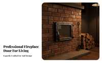 Cast Iron Fireplace Door, Glass Panel, Black Handle, Grill