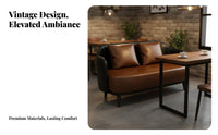 Long-Lasting Iron Frame Industrial Design Booth Sofa High-Density Foam Cushion Sintered Stone Top Table Easy to Clean PU Leather Loveseat Scratch Resistant for Cafe Owners, Bar Managers, Interior Designers