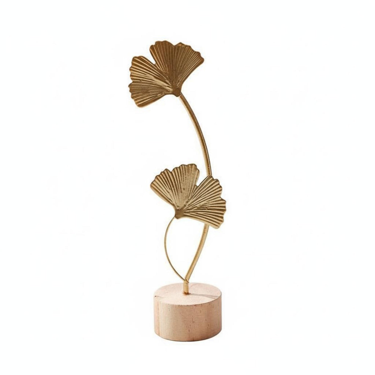 Nordic Design Iron Flower Statue with Wood Base Modern Design House Decoration Handmade for Bedroom, Bookshelf