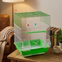 Small Bird Cage for Budgie and Finch Cage, Rectangular Bird Cage with Removable Tray, 2 Feeders and Perch for Parakeets Lovebirds, Small Size