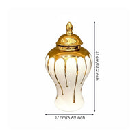 Urn Style Jar Gold Electroplated Decorative Ceramic Jar Glossy Lidded Memorial Vase