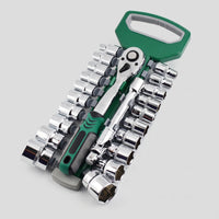 23 Pieces Industrial Socket Wrench Set Quick-Release Ratchet and Socket Set 72-Tooth Tool Kit Heavy Duty for Mechanics, DIYers, Car Repair, Garage, Engine Work