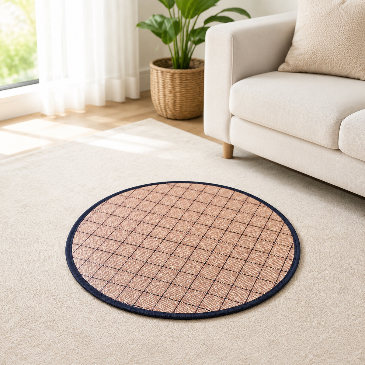Dog Cooling Mat, Breathable Dog Mat for Pet Bed, Self Cooling Rattan Weave for Hot Summer Days, Brown Woven Plant Fiber