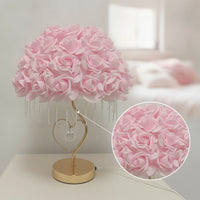 Decorative Rose Lamp with Crystal Beads Ambient Rose Lamp Gold-Tone Corded for Girls, Vanity