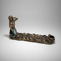 Mermaid Scented Holder with Tray | sea-Themed, Bronze Finish, Mermaid scented cone Holder, for Meditation